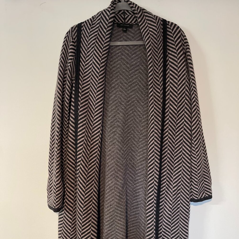 Ann Taylor long striped cardigan light pink and black